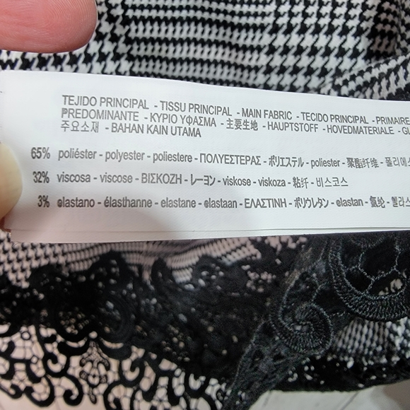 Zara Woman Black White Asymmetrical Houndstooth Shirt Lace Size Small. - Picture 5 of 7